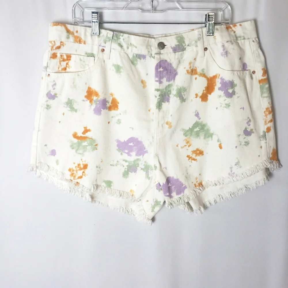 Wild Fable; High Rise; Jean Shorts; White with Flower Pattern; Tie Dye; - Picture 2 of 7